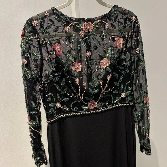 Mac Duggal Black and Pink Floral Maxi Dress - Picture 6 of 9